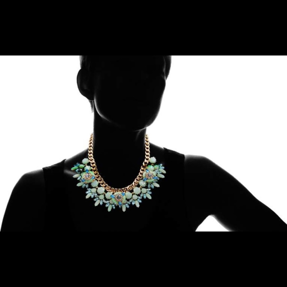 Simulated Gemstone Statement Necklace - Jade Flow… - image 1